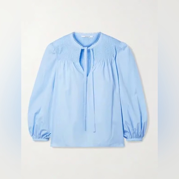 NWOT DEREK LAM 10 CROSBY Austin Picot Trimmed Shirred Cotton-Poplin Blouse, Sz 6 - Picture 4 of 16